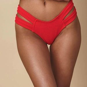 Montce Swim Red Crimson Micro Scrunch Euro Bikini Bottom Size Small